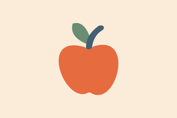 Minimalist Illustration of a Red Apple with Green Leaf