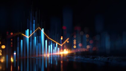 Abstract digital cityscape with financial chart