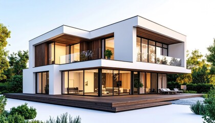 Fototapeta premium Modern Minimalist House: Clean Lines, Warm Wood Accents