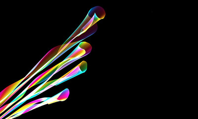 The elegance of neon colorful fractal waves isolated on a black background