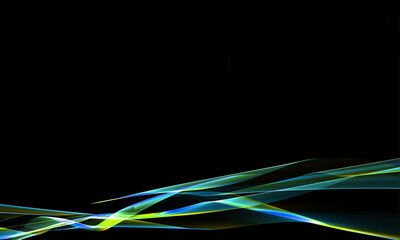 Elegance of neon green fractal waves isolated on black background	