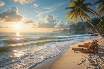 Serene Summer Beach Retreat with Refreshing Ocean Breeze and Radiant Sunlit Waves