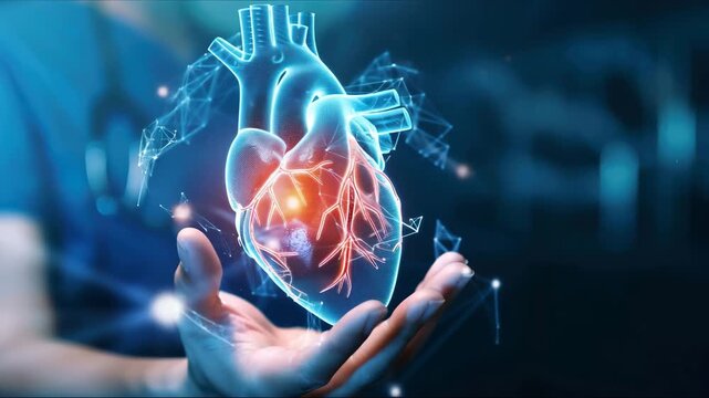 Male Doctor Hologram Medical Branch - Preventive medicine. Heart depicted on a hologram