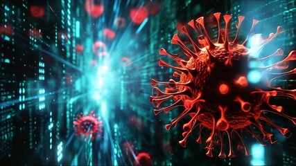 covid-19 virus endless pattern background. Red molecule on digital background - Powered by Adobe