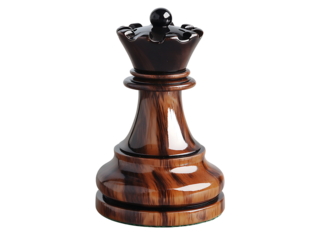 Luxury dark wood chess queen game piece carved royal strategy element for classic competitive board games isolated on transparent background