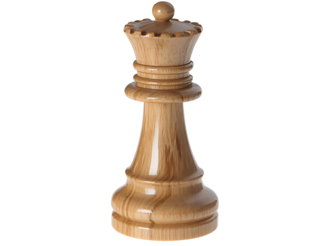 Elegant light wood queen chess piece classic royal gaming token for strategy logic and competitive board games isolated on transparent background