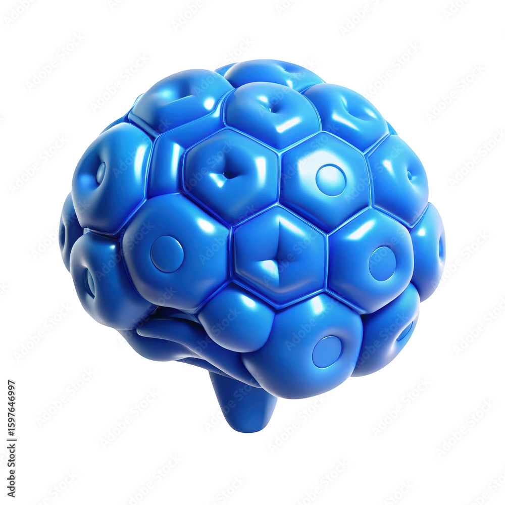 Poster conceptual blue neural network brain 3d rendering icon artificial intelligence knowledge cognition n