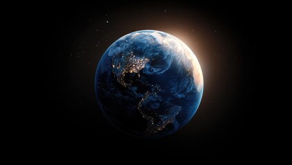 Earth in space, night side, illuminated