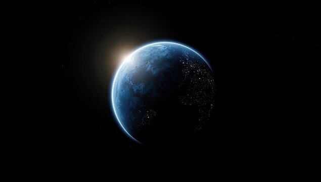 Earth in space, illuminated by a sunrise - Powered by Adobe
