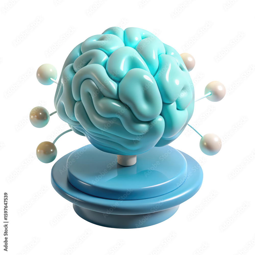 Poster neural network brain visualization on turntable stand conceptual 3d rendering icon,intelligence idea