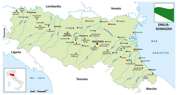 Map of the italian region Emilia Romagna map