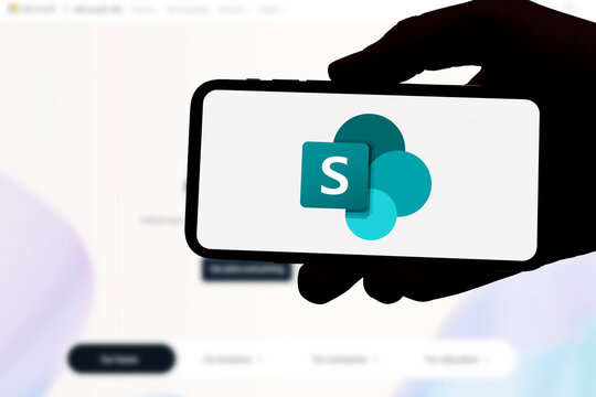 Guilherand-Granges, France - July 21, 2025. Microsoft SharePoint enables organizations to securely collaborate, manage documents, and build intranet sites, integrated with Microsoft 365.