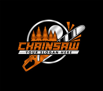 chainsaw logo timbering lumberjack vector illustration