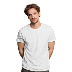 Obraz premium A man with a white shirt and brown hair is smiling