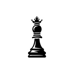 Stylized black vector of a crowned chess pawn, symbolizing strategy, ambition, growth, and empowerment.

