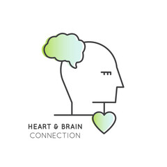 Minimalistic neuroconnection symbol vector icon. Emotional bond support, group therapy, empathy, spiritual growth, interpersonal healing, belonging, heart, brain. Mental health apps, wellness content