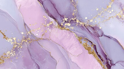Soft pastel lavender marble background featuring delicate gold shimmer veins and clean smooth surface