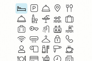 Hotel amenities icons collection parking