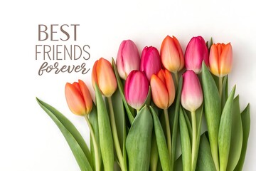 Pink and orange tulips with best friends forever text