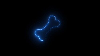 Glowing neon bone Icon Animation.Representing Anatomy, Health, and Osteoporosis Awareness. Neon line bone icon isolated on black background