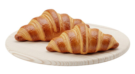 Isolated Two Croissants on Wooden Board