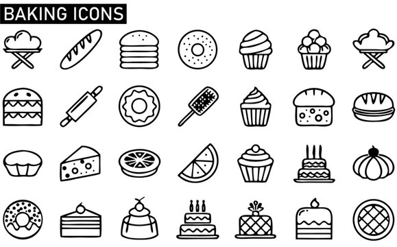 Baking & Pastry Line Art Icon Set

