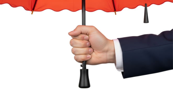 Isolated Hand Holding a Red Umbrella