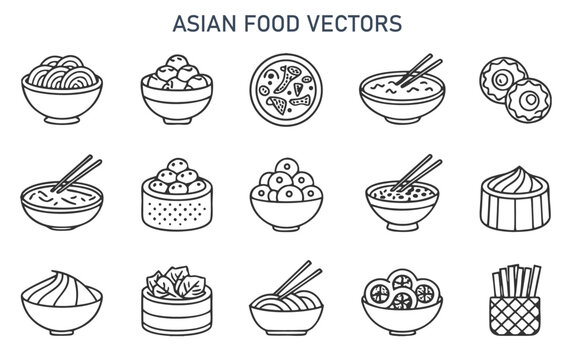 Asian Food & Cuisine Line Art Icon Set

