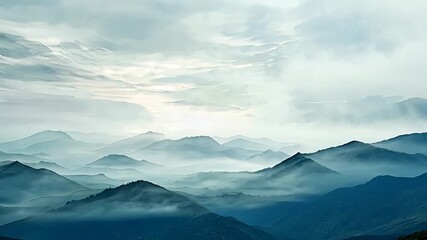 Misty mountain range, soft pastel hues - Powered by Adobe