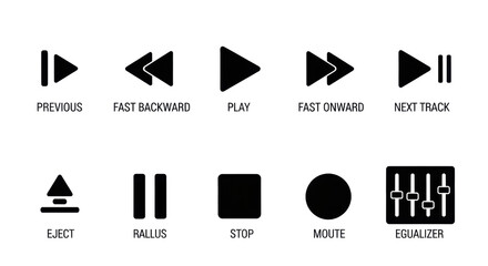 Play, fast forward, pause and stop media player control icons isolated PNG with Transparent Background