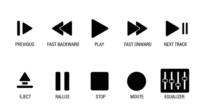 Play, fast forward, pause and stop media player control icons isolated PNG with Transparent Background