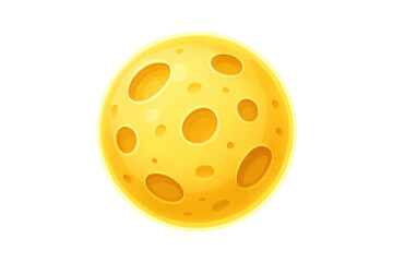 Cartoon illustration of a yellow moon with craters, isolated on transparent background, perfect for space-themed projects