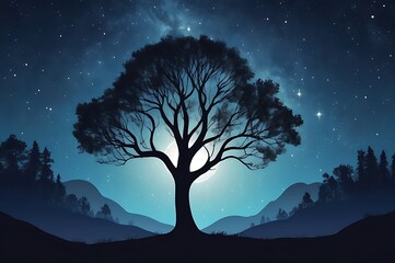 Silhouette Of A Tree Against A Starry Night Sky