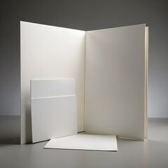 Modern Minimalist White Stationery Mockup, Brochure, Folders, and Cards on Gray Background.