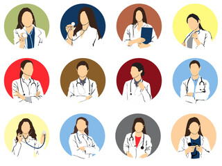 set of  doctors ,women in different poses ,doctors profile