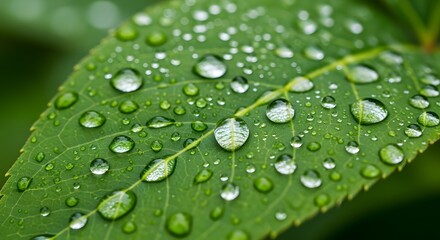 Dew drops on green leaf