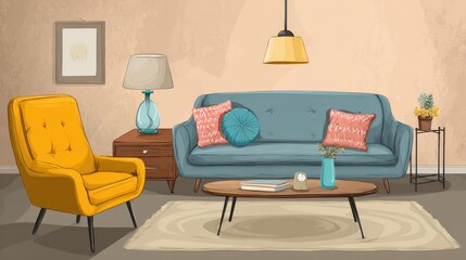 Cozy living room interior illustration