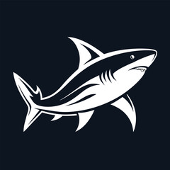 Naklejka premium Sleek white shark silhouette against dark background emblematic of ocean power and marine life