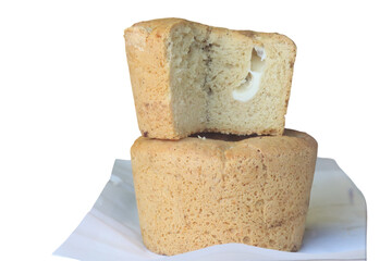 Delicious homemade bread showing cream cheese filling on transparent background