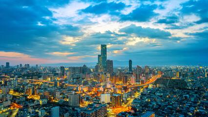 Fototapeta premium Osaka city and traffic at sunrise, Japan.