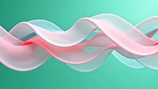 In exquisite harmony, twisting ribbons of noise hazy abstract in magnetic flux undulate and harmonize in a serene palette of blush pinks and soft aquas, their rhythmic movements