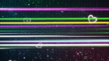 Digital grid system flowing with soft glowing hearts and data stream overlay seamless looping time-lapse animation video background - Powered by Adobe