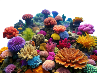 a colorful coral reef on white background PNG.AI Generated.