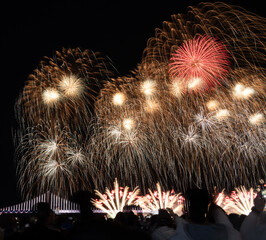 Spectacular Fireworks Light Up the Night Sky In Busan, Korea.