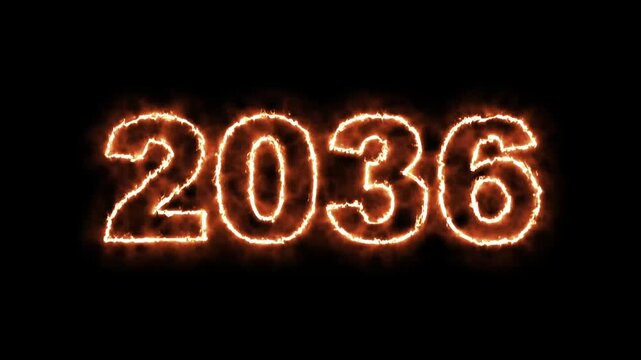 video animation - abstract fire of the numbers 2036 - represents the new year - motion animation - happy new year concept