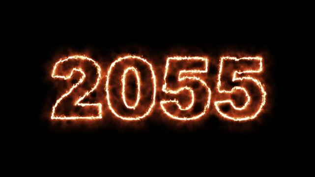 video animation - abstract fire of the numbers 2055 - represents the new year - motion animation - happy new year concept