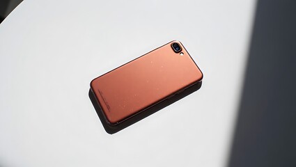 Modern smartphone on a white surface in natural light displaying technology and communication capabilities with design features of innovative mobile devices