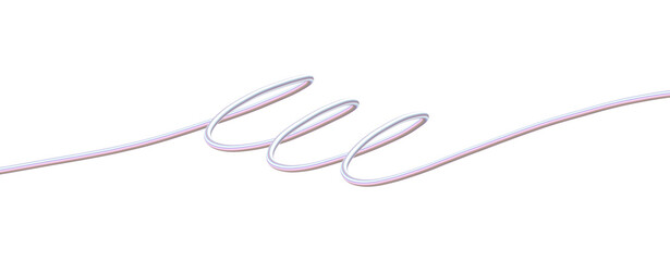 Continuous Pearlescent 3D Swirl Line Art. Iridescent Pink Metallic Loops Isolated on White Background. Abstract Flowing Ribbon Shape.