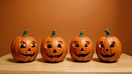 Spooky Row of Jack o Lanterns for Halloween Celebration Decoration
