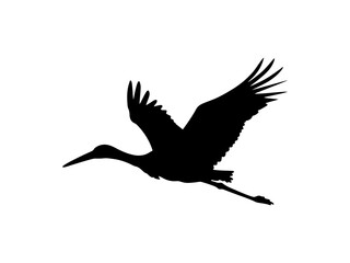 Stork flying silhouette vector flat illustration design. 